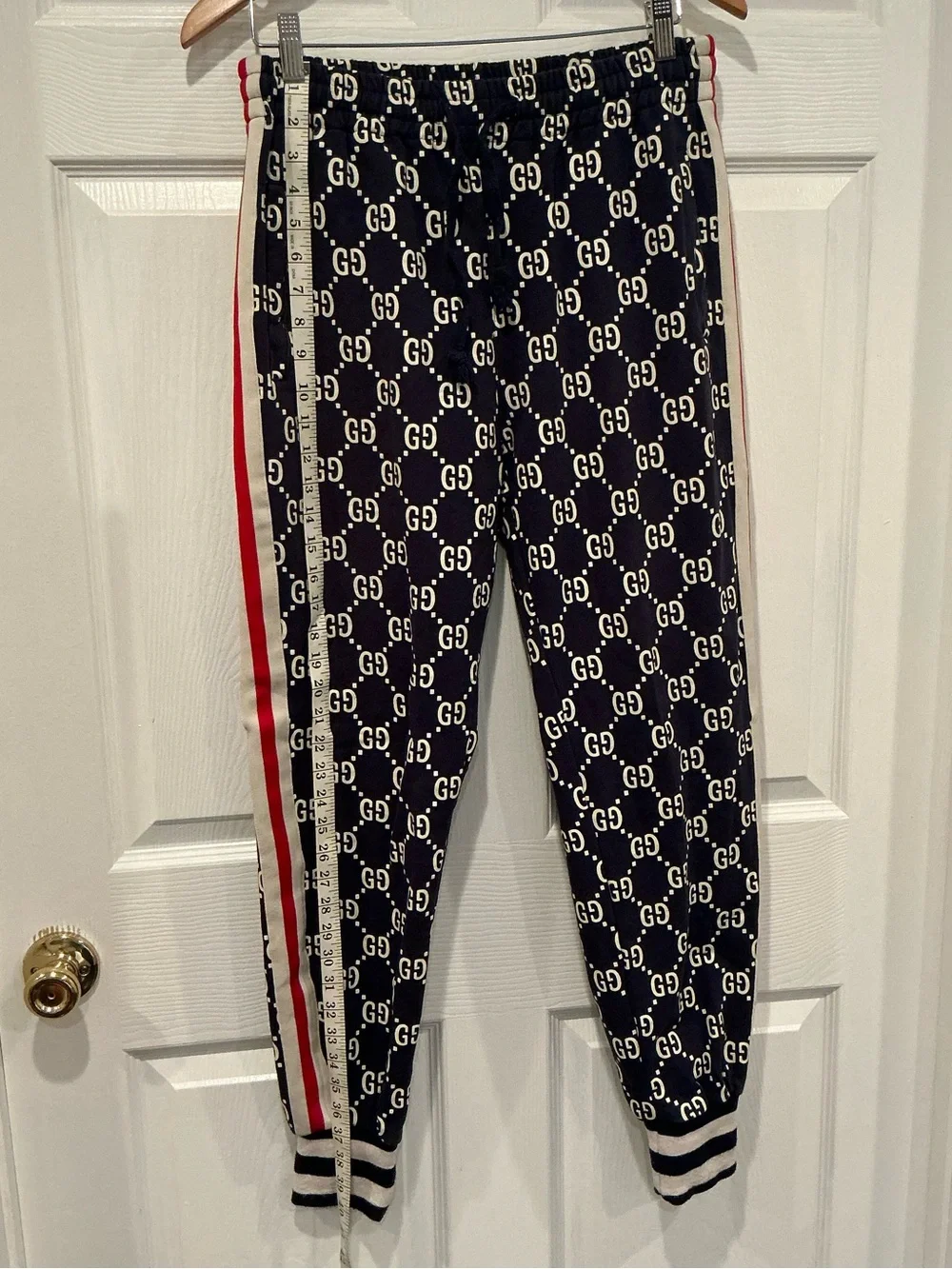 Gucci Black GG Logo Sweatpants with Red & White Side Stripe